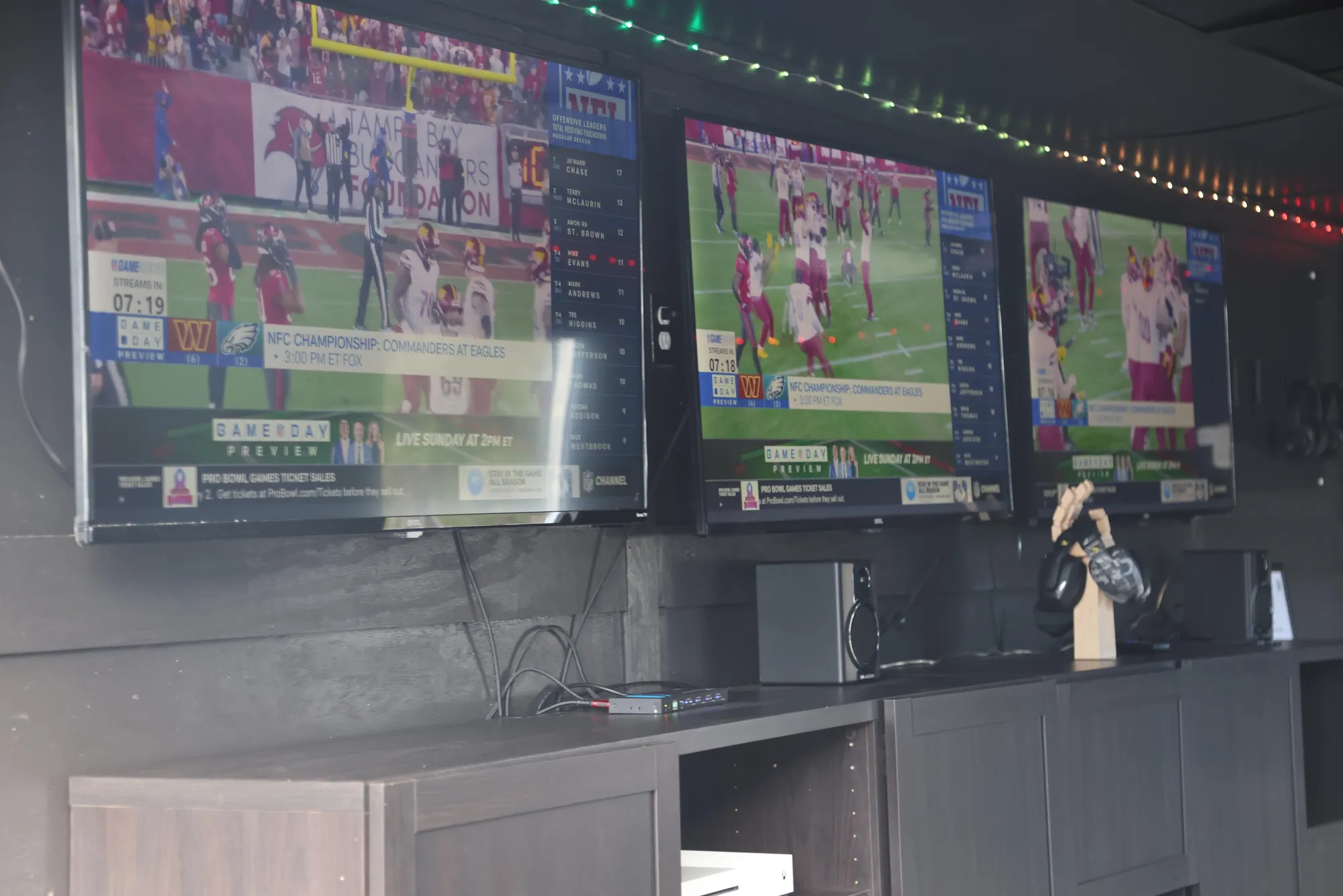 Three large screens on the wall